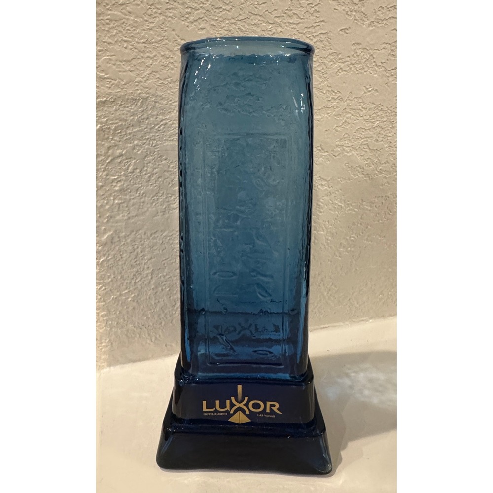 Luxor Hotel Casino Las Vegas Blue Textured Glass Vase Trophy Award Collectible